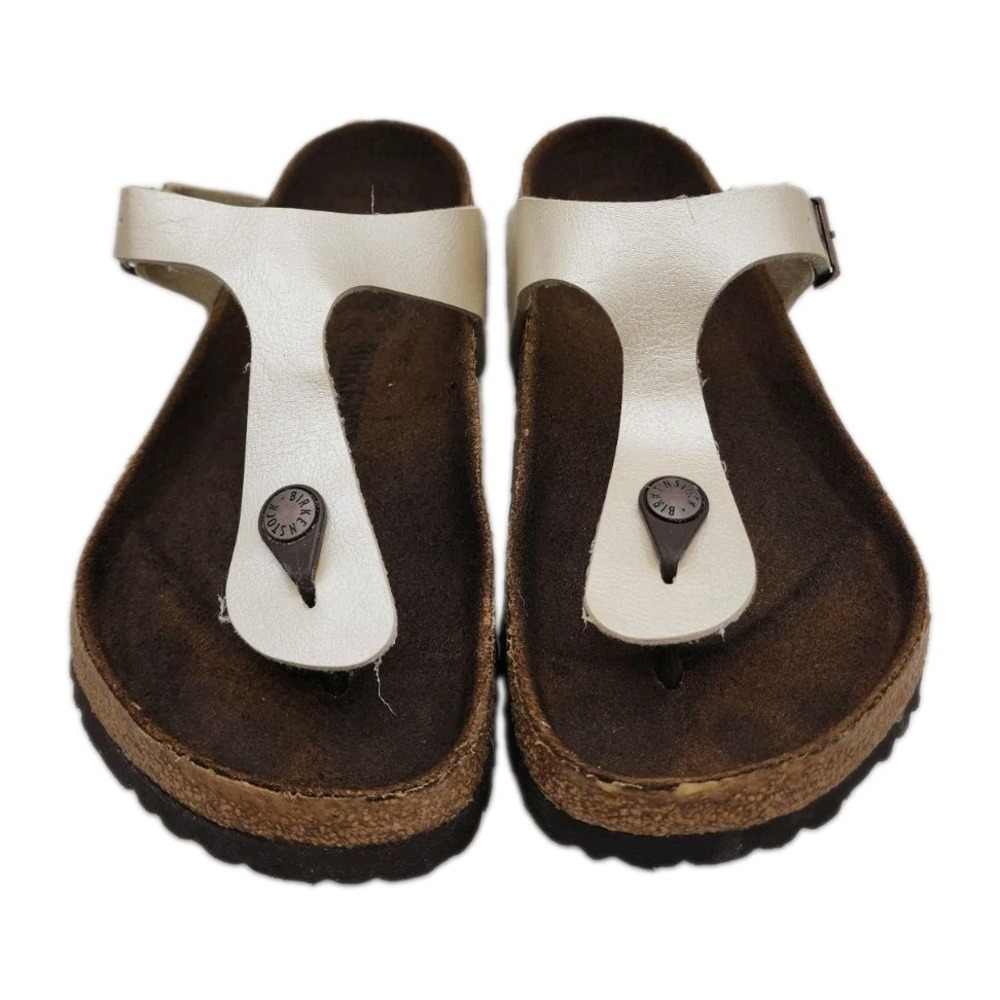 Birkenstock Gizeh Pearl White Birko Flor T Strap Thong Sandals Sz EU 39 US 8.5